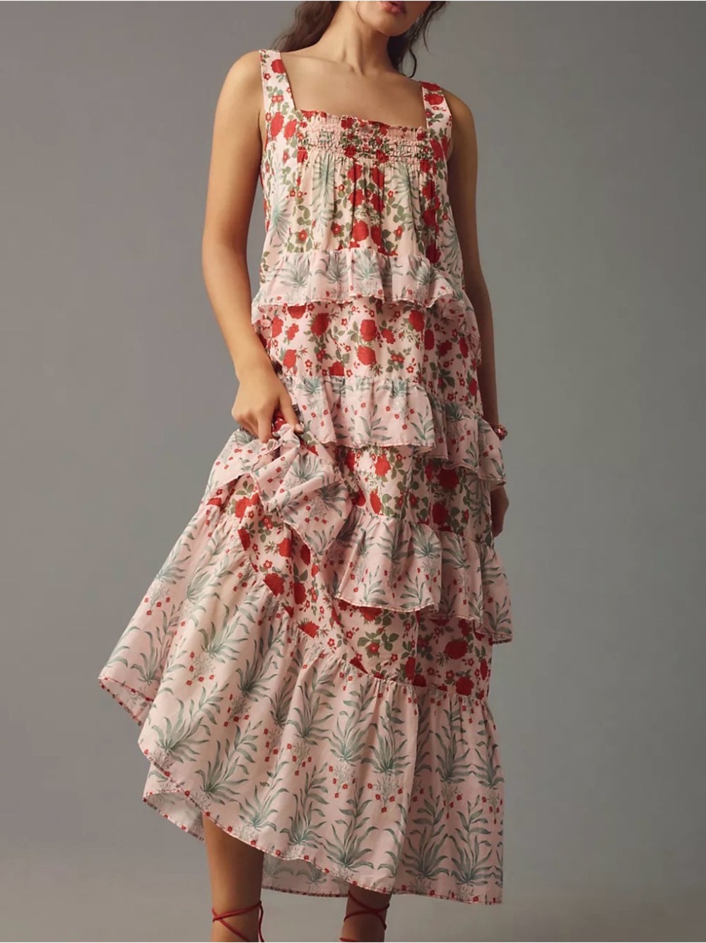 NWT Anthropologie Sleeveless Square-Neck Tiered Midi Dress